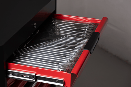 Soft close drawer runner in a tool chest Soft close drawer runner in a tool chest